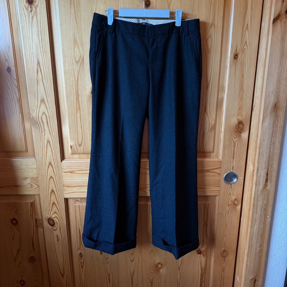 Vintage Y2K Gap Womens 6 Wool Wide Leg Ankle Pants Trousers Cuffed Black Gray